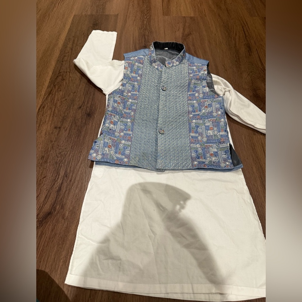 Elegant Blue Vest with White Kurta